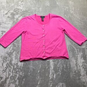 Lauren Ralph Lauren Women's Pink Cotton Blend Button Front Cardigan Sweater Sz L